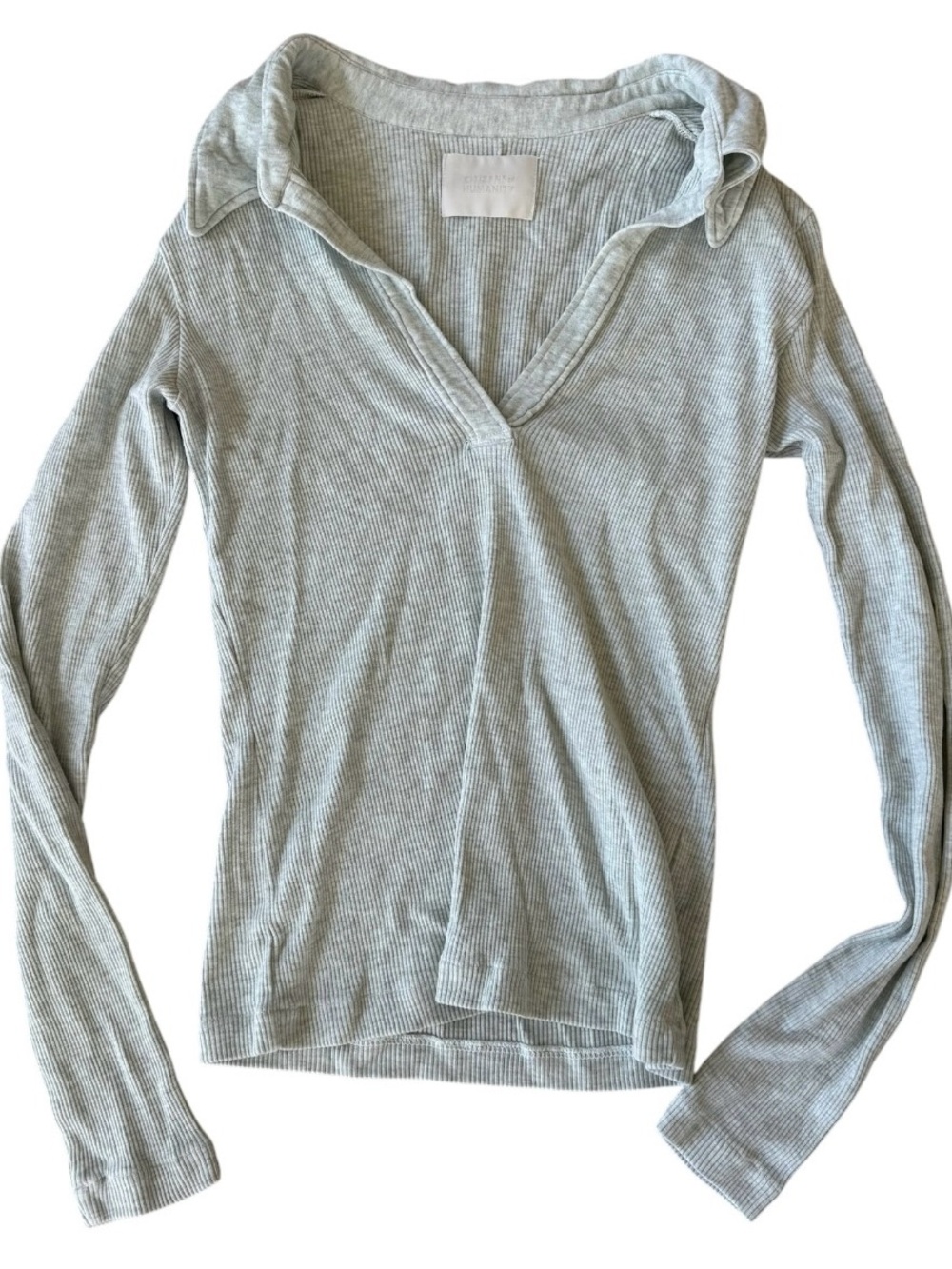 Citizens of Humanity Light Gray Ribbed Long-Sleeve V-Neck Top
